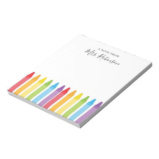 Leraar Appreciation Rainbow Crayon Notitieblok (Linkerzijde)
