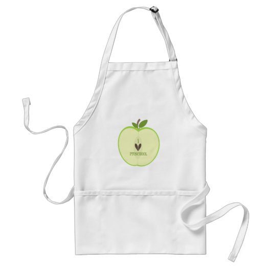 Leraar Apron Green Apple Half I Love Preschool Standaard Schort (Voorkant)