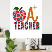 Leraar Art Apple A plus leraar Poster (Thuiskantoor)