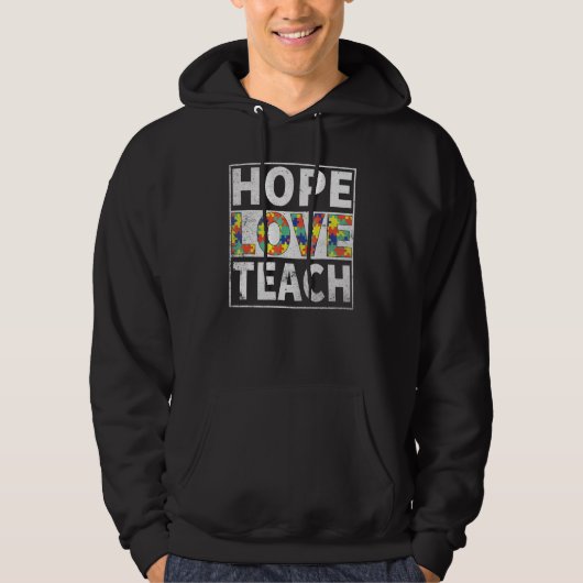 Leraar Autisme Bewustzijn Hoop Liefde Leer Puzzel  Hoodie (Voorkant)