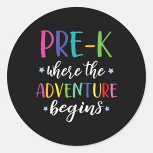 Leraar Avontuur Begint Eerste Dag Preschool Teach Ronde Sticker