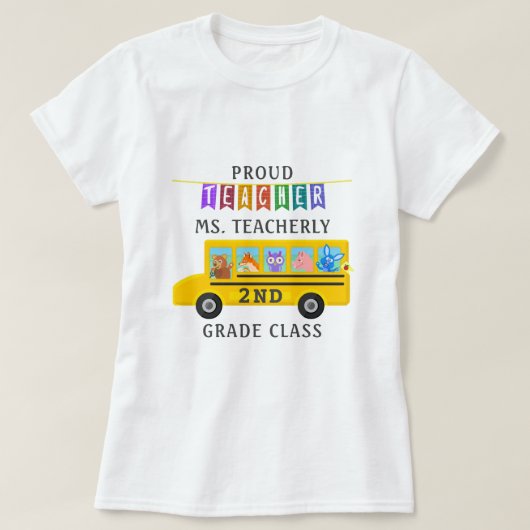 Leraar Bedankt Aangepaste naam | Cute Animals Bus T-shirt (Design voorkant)