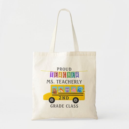 Leraar Bedankt Aangepaste naam | Cute Animals Bus Tote Bag (Voorkant)