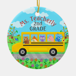 Leraar Bedankt Aangepaste naam Cute bus Animals Keramisch Ornament