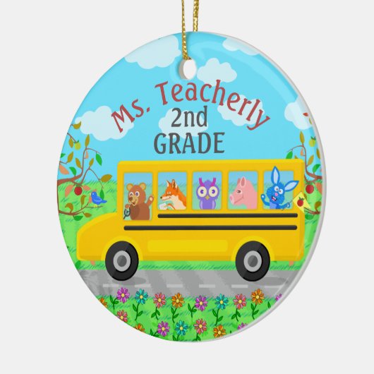 Leraar Bedankt Aangepaste naam | Cute bus Animals Keramisch Ornament (Links)
