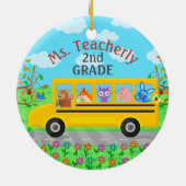 Leraar Bedankt Aangepaste naam | Cute bus Animals Keramisch Ornament (Achterkant)