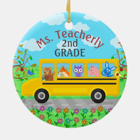 Leraar Bedankt Aangepaste naam | Cute bus Animals Keramisch Ornament (Achterkant)