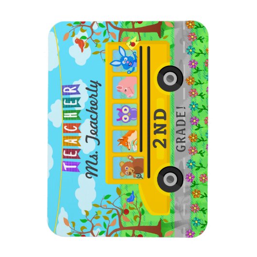 Leraar Bedankt Aangepaste naam | Cute bus Animals Magneet (Verticaal)