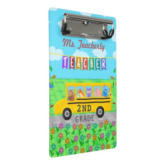 Leraar Bedankt Aangepaste naam | Cute bus Animals Mini Klembord (Schuin)