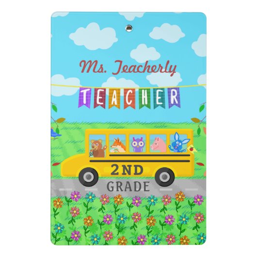 Leraar Bedankt Aangepaste naam | Cute bus Animals Mini Klembord (Achterkant)