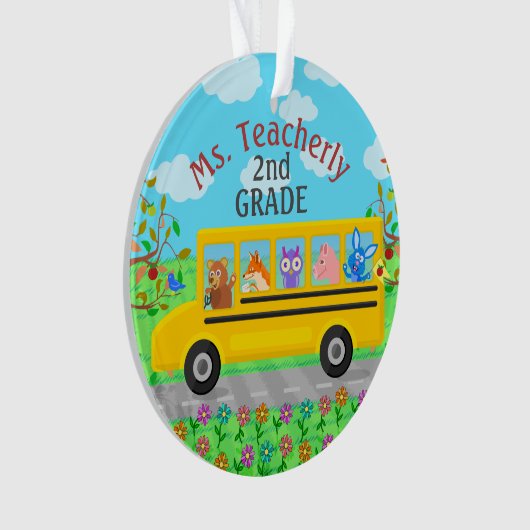 Leraar Bedankt Aangepaste naam | Cute bus Animals Ornament (voorkant)