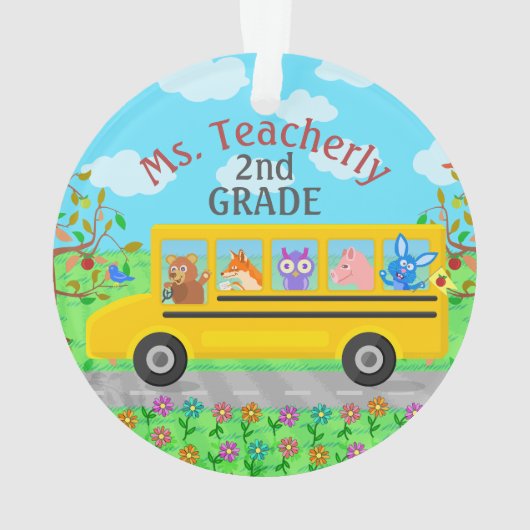 Leraar Bedankt Aangepaste naam | Cute bus Animals Ornament (achterkant)