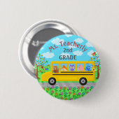 Leraar Bedankt Aangepaste naam | Cute bus Animals Ronde Button 5,7 Cm (Voorkant /achterkant)