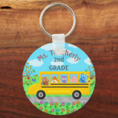 Leraar Bedankt Aangepaste naam | Cute bus Animals Sleutelhanger (Voorkant)