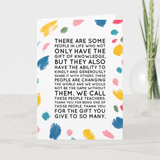 Leraar bedankt je kaart - uniek kleurrijk (Voorkant)
