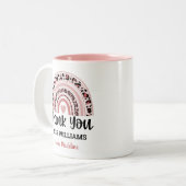 Leraar bedankt regenboog tweekleurige koffiemok (Voorkant links)