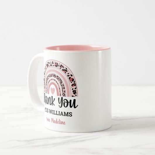 Leraar bedankt regenboog tweekleurige koffiemok (Voorkant links)