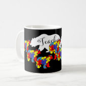 Leraar Beer Autism Awareness Maand SPED Teacher Koffiemok (Voorkant links)