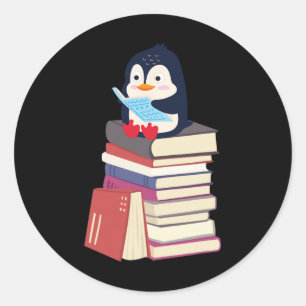 Leraar Bibliothecaris Kawaii Pinguïn, Boekliefhebb Ronde Sticker