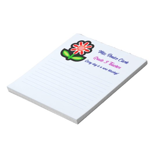 Leraar Blauw Notitieblok met Rode Bloem (Linkerzijde)
