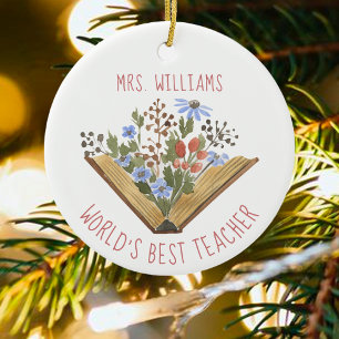 Leraar Bloemen Boeken Keramisch Ornament