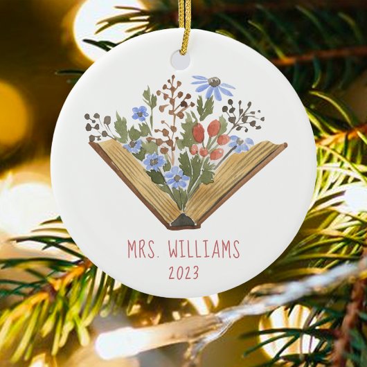 Leraar Bloemen Boeken Keramisch Ornament