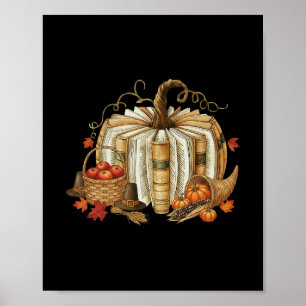 Leraar Boek Pompoen Herfst Lezen Thanksgiving Herf Poster