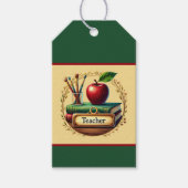 Leraar boekt appel voeg naam toe  cadeaulabel (Voorkant)