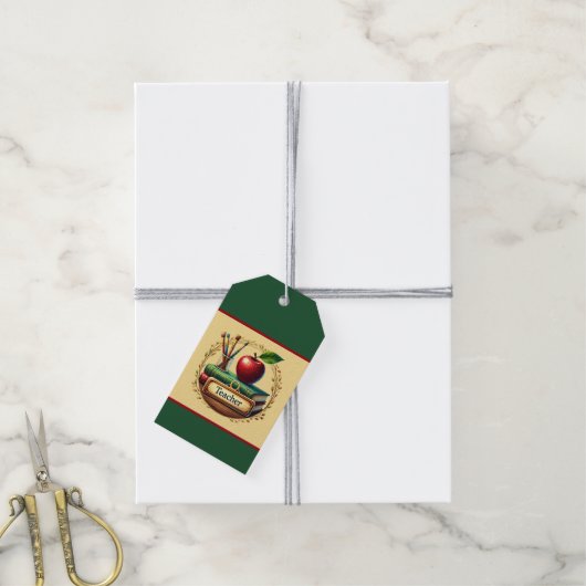 Leraar boekt appel voeg naam toe  cadeaulabel (Met Touw)