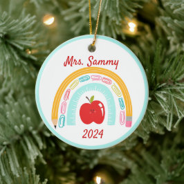 Leraar Boho Rainbow School Custom kerstcadeau Keramisch Ornament