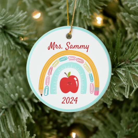Leraar Boho Rainbow School Custom kerstcadeau Keramisch Ornament (Boom)