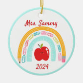 Leraar Boho Rainbow School Custom kerstcadeau Keramisch Ornament (Voorkant)
