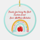 Leraar Boho Rainbow School Custom kerstcadeau Keramisch Ornament (Achterkant)