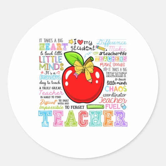 Leraar Boog Potlood Appel Grappig Ck Naar School L Ronde Sticker (Voorkant)