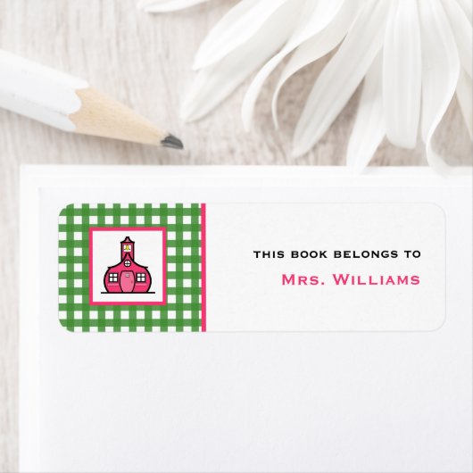 Leraar Bookplate - Green Gingham Etiket (Insitu)