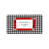 Leraar Bookplate - Grijze Gingham & Rode potloden Etiket (Voorkant)