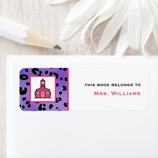 Leraar Bookplate - Paarse luipaard print Etiket (Insitu)