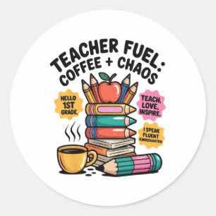 Leraar Brandstof Koffie Chaos Grappige Terug Naar  Ronde Sticker
