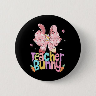 Leraar Bunny Bow Pencil Paasdagen Opstanding Ronde Button 5,7 Cm