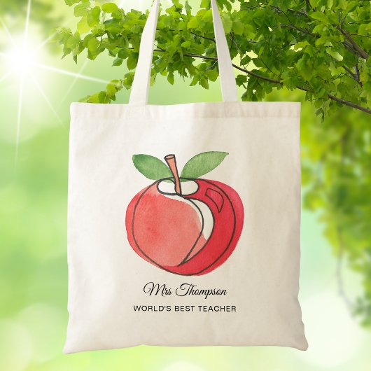 Leraar Cadeau Aangepaste Naam Waterverf Appel Tote Bag