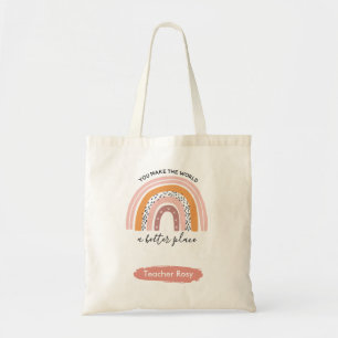 Leraar Canvas tassen Boho Rainbow Pink gepersonali