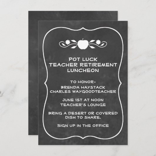 Leraar Chalkboard look Invitation Kaart (Voorkant / Achterkant)