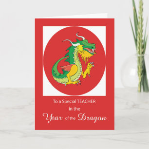 Leraar Chinees nieuwjaar van de draak op rood Kaart