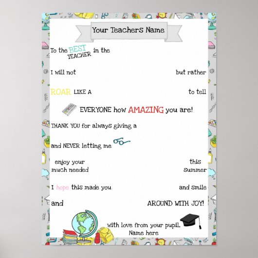 Leraar Chocolate Board, Snoep Poster Berichtencade (Voorkant)