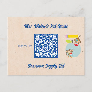 Leraar Classroom Supply List QR-code Aangepast Briefkaart