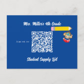 Leraar Classroom Supply List QR Code Monkey Briefkaart (Voorkant)