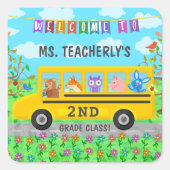 Leraar Classroom Welkom | Leuke dieren op de bus Vierkante Sticker (Voorkant)