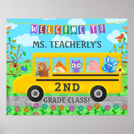 Leraar Classroom Welkomstbord Dieren in bus Poster