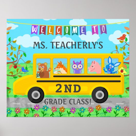 Leraar Classroom Welkomstbord Dieren in bus Poster (Voorkant)
