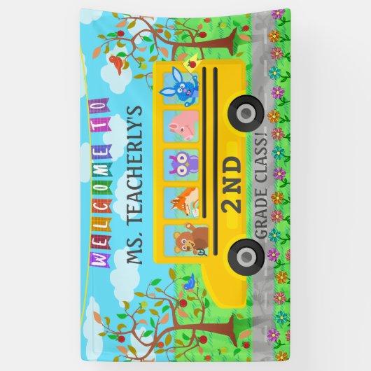 Leraar Classroom Welkomstbord Dieren in bus Spandoek (Verticaal)